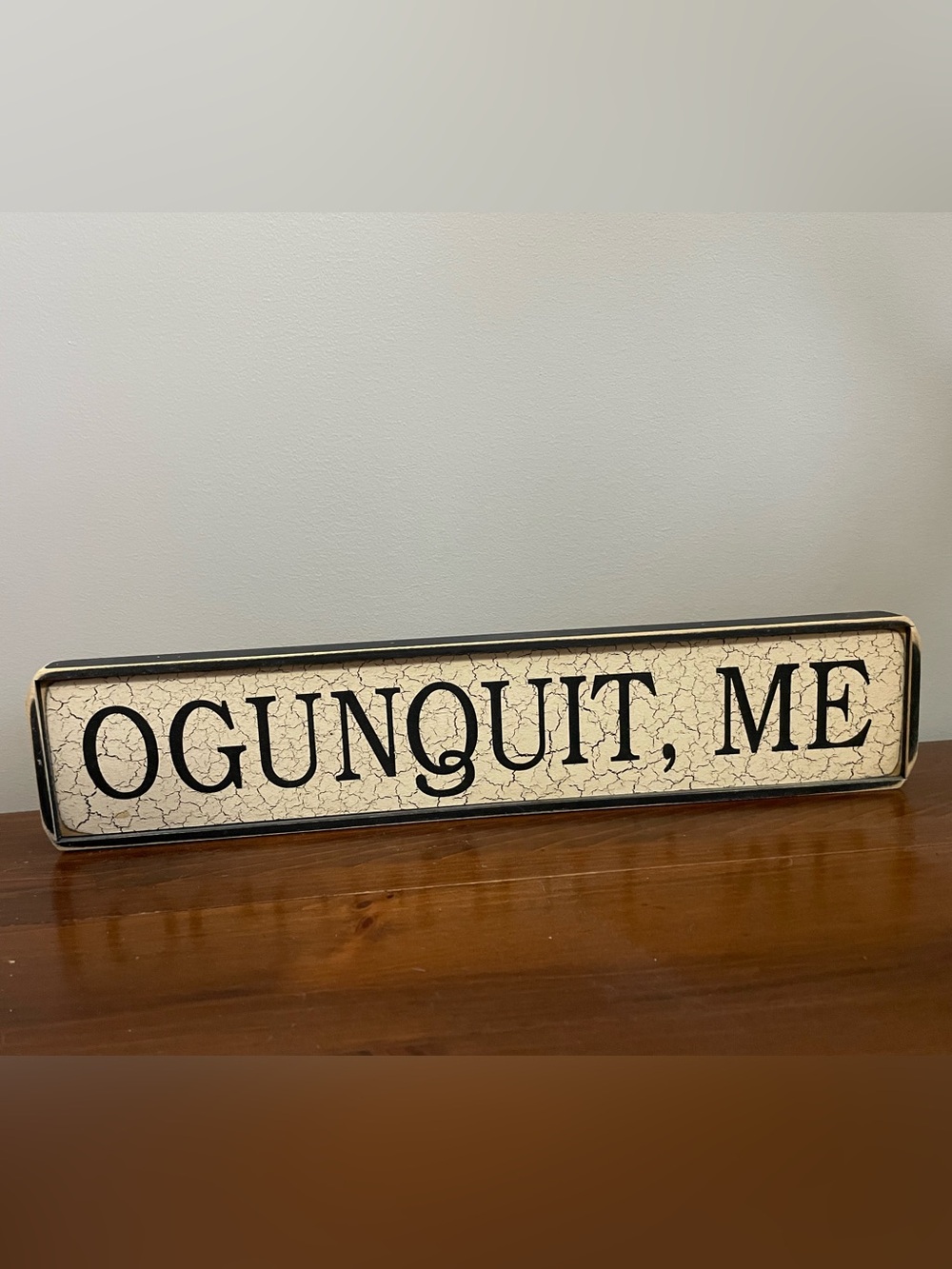 Wood Framed 'OGUNQUIT, ME' Crackle Finish Sign - Cream and Black